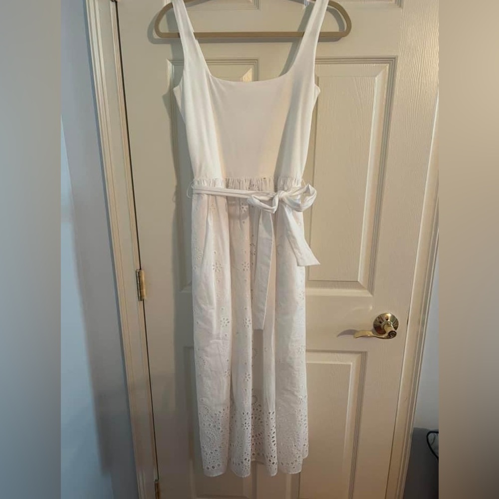 Boden white eyelet scoop neck dress